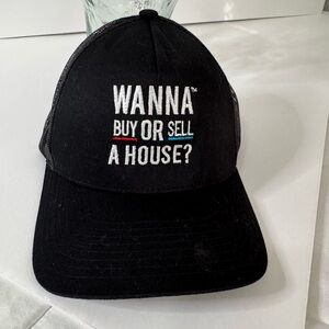 Vintage Black Trucker Cap With White Embroidery Says “Wanna Buy Or Sell A House”